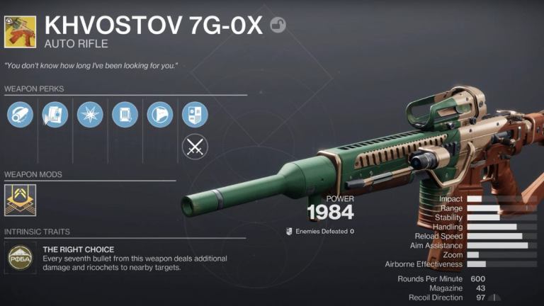 Como obter o lendário e exótico rifle automático Khvostov 7G-0X em Destiny 2