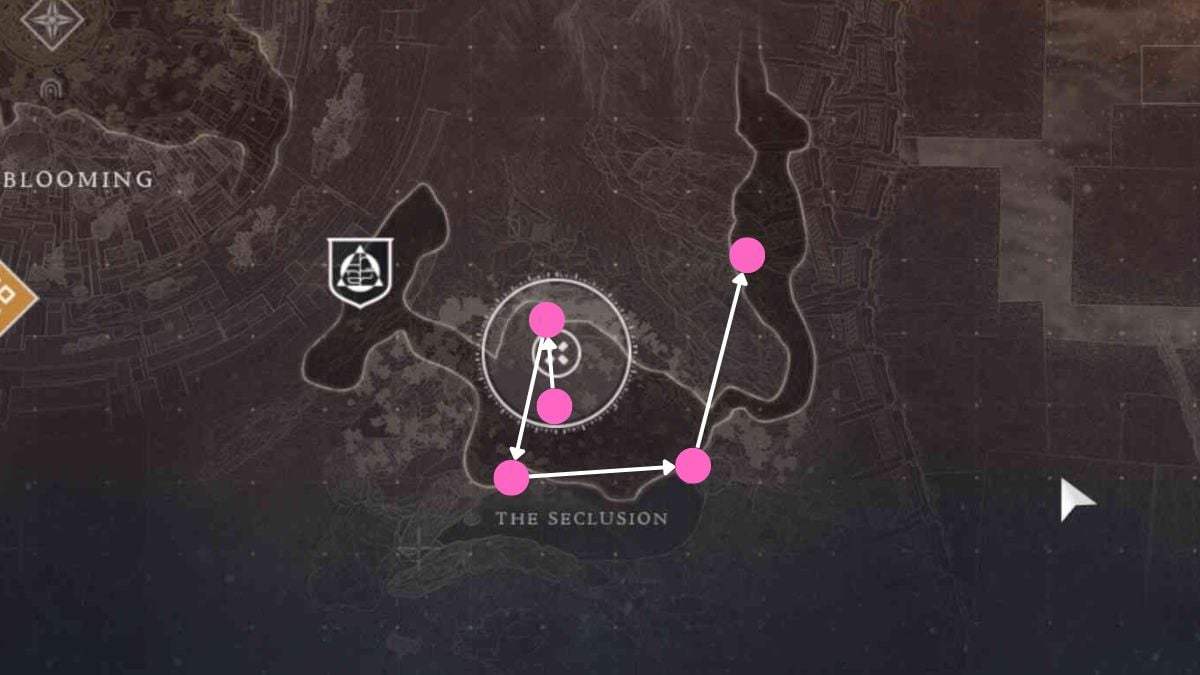 Mapa com todos os locais de The Seclusion Feather em Destiny 2