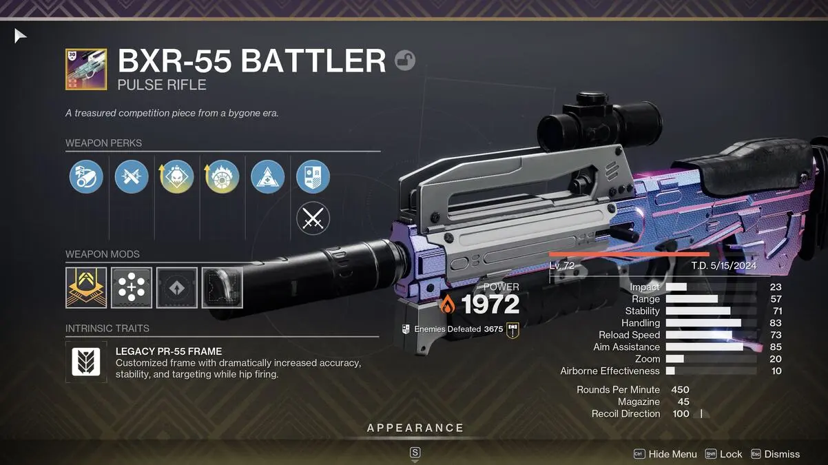 Rifle de pulso Battler BXR-55 em Destiny 2