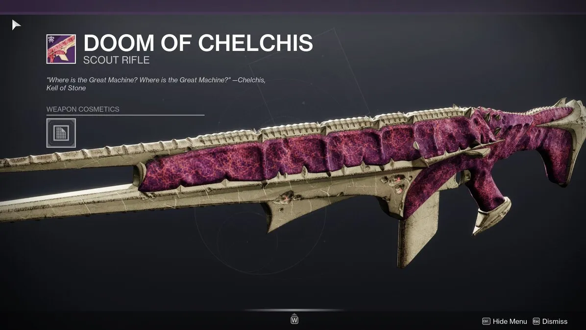 Rifle de reconhecimento Doom of Chelchis em Destiny 2