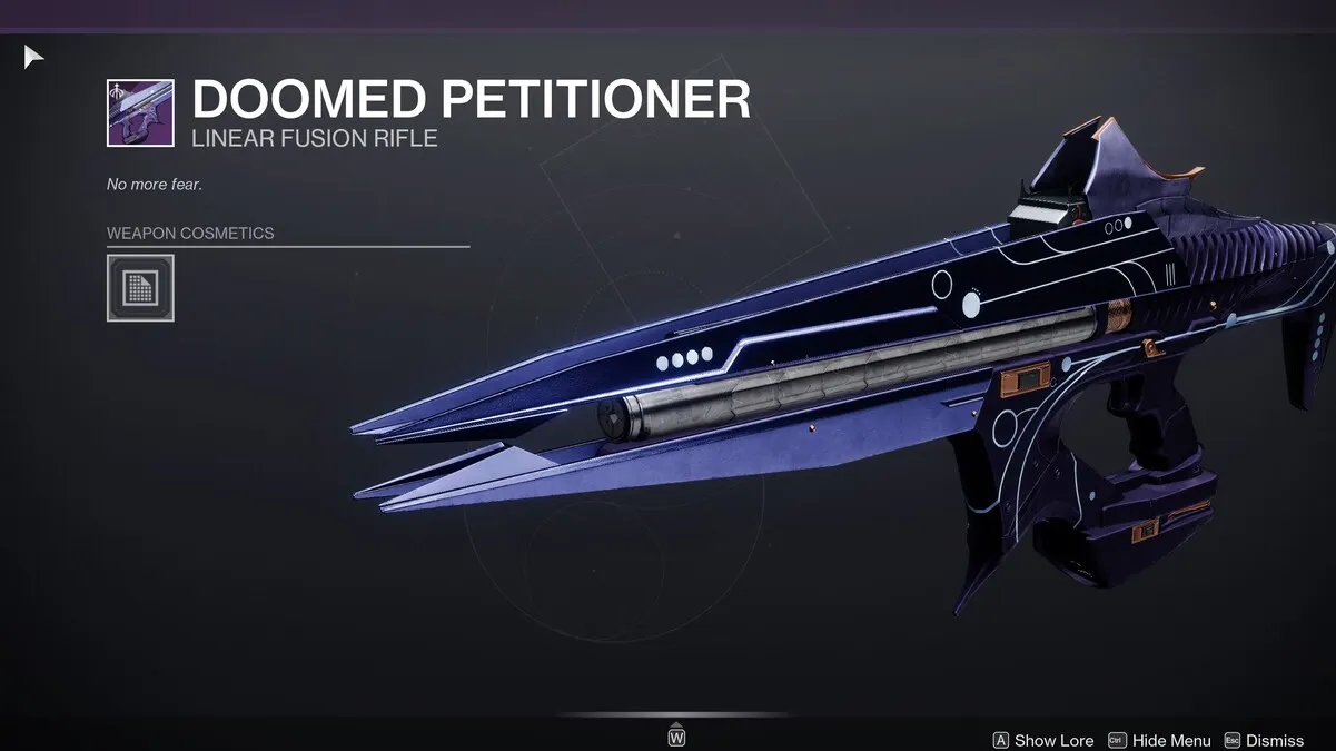 Rifle de fusão linear do peticionário condenado em Destiny 2