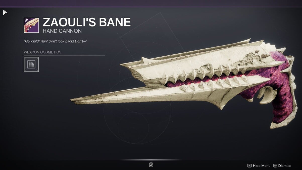 Canhão de mão Bane de Zaouli em Destiny 2