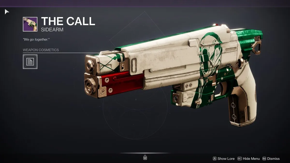 A arma secundária de chamada em Destiny 2