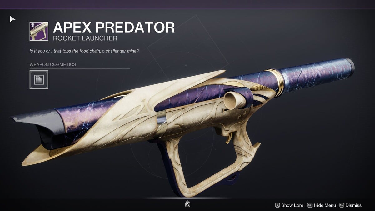 Lançador de foguetes Apex Predator em Destiny 2