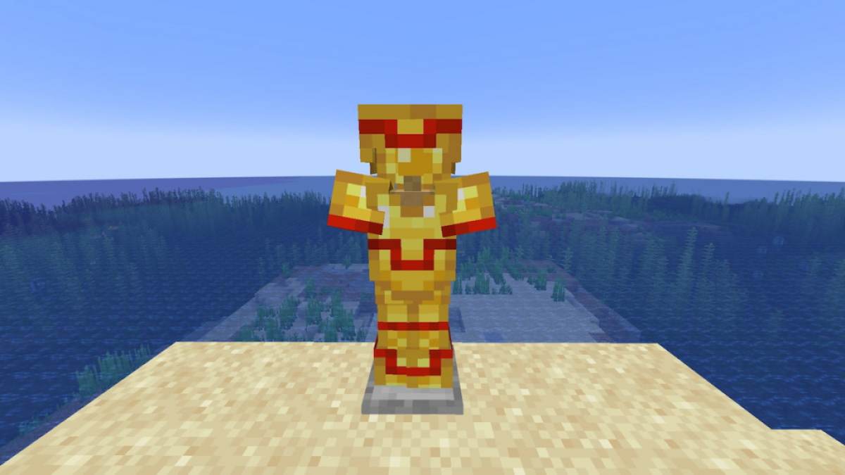 Armadura de ouro com acabamento de armadura costeira no Minecraft