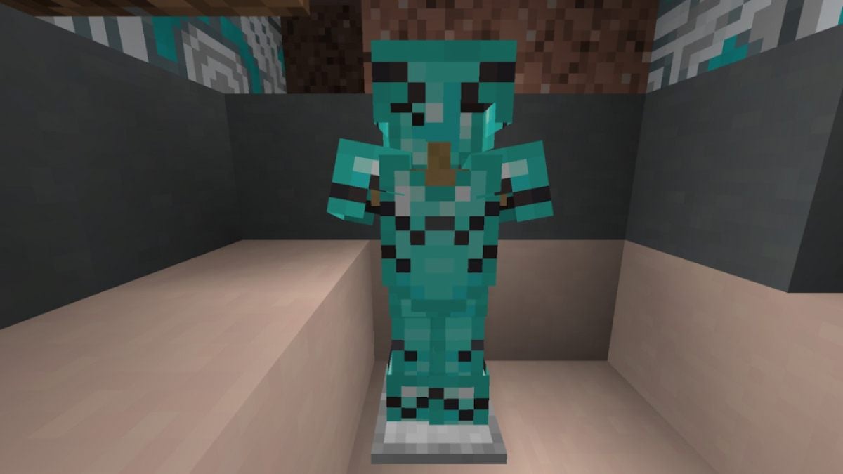 Armadura de diamante com acabamento de armadura Raiser no Minecraft