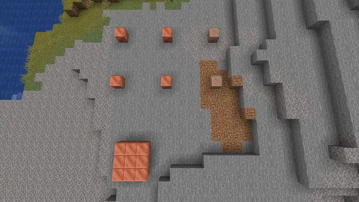 Blocos de cobre expostos à oxidação no Minecraft