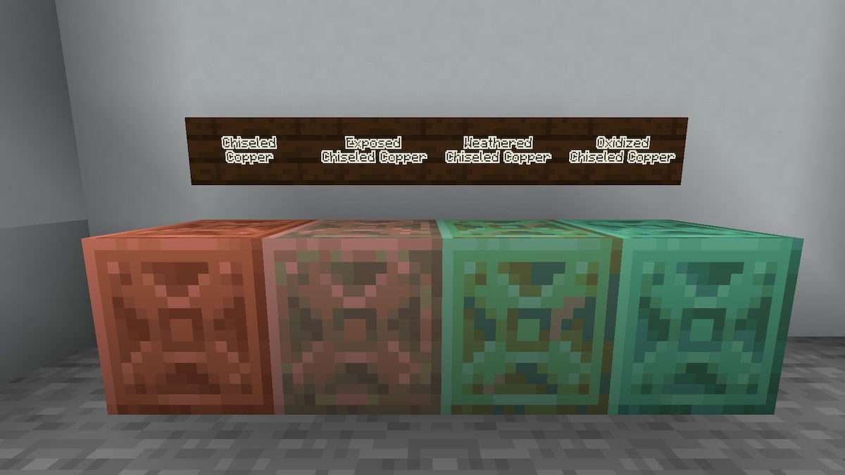 Os quatro níveis de oxidação dos blocos de cobre cinzelado no Minecraft