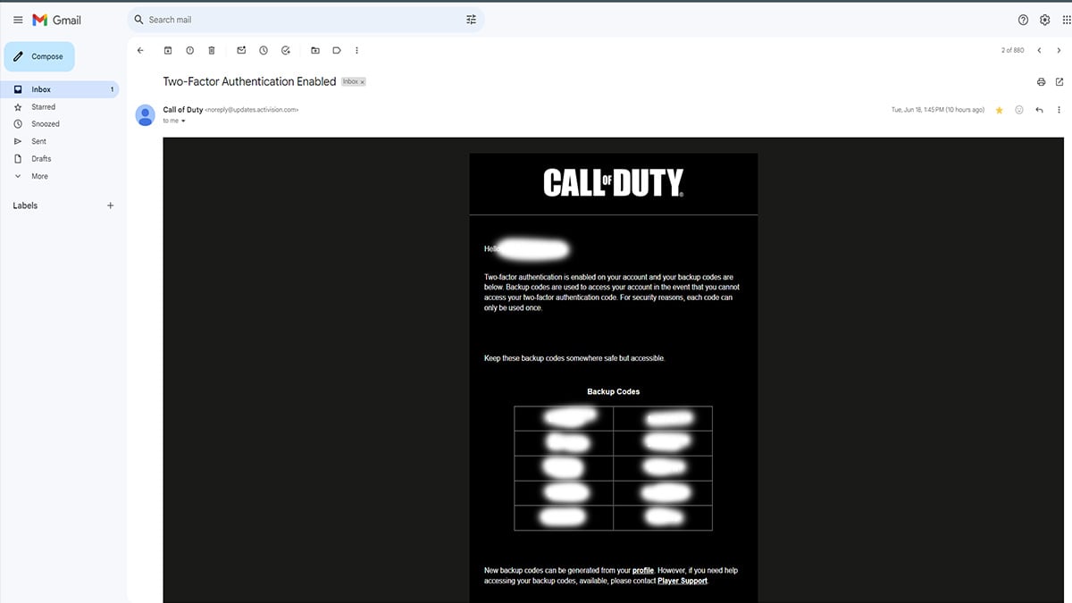 Códigos de backup do autenticador Call of Duty