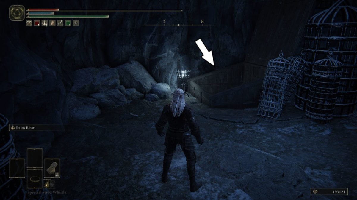 O menu suspenso da escotilha de madeira em Bonny Gaol no DLC de Elden Ring.