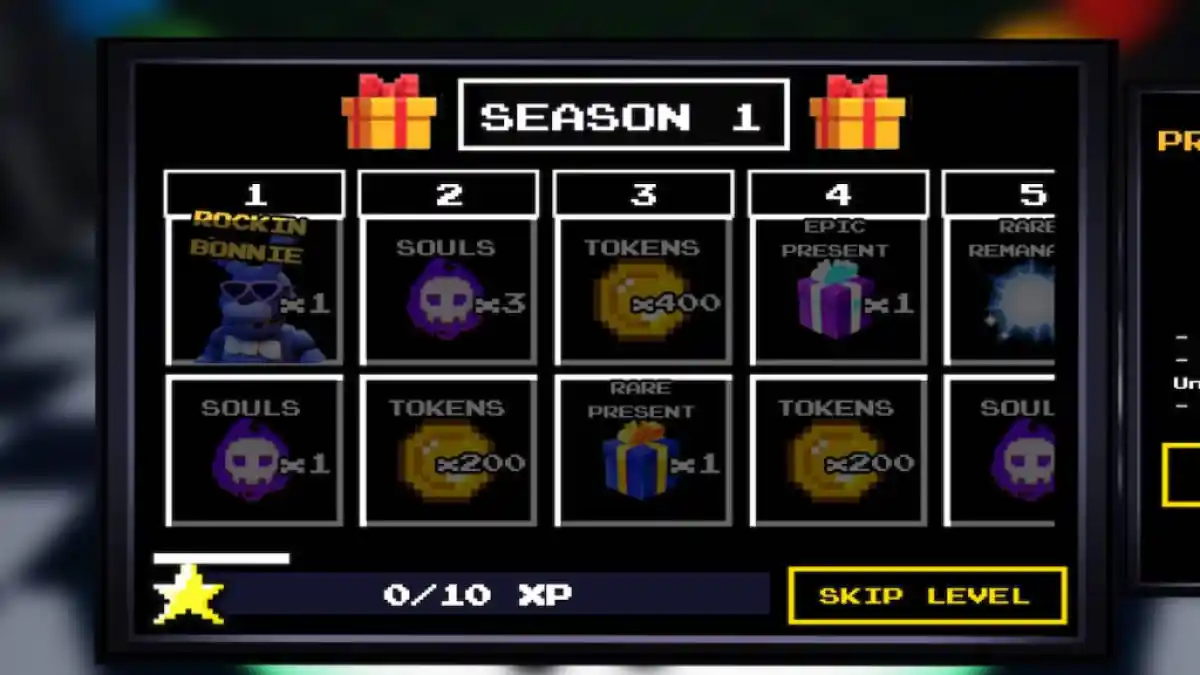 O menu de recompensas sazonais em Five Nights TD