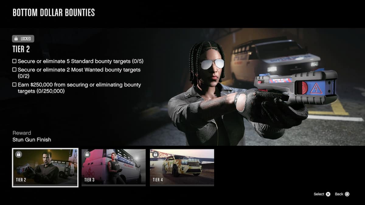 Tela da interface do GTA Online mostrando a recompensa de finalização da arma de choque