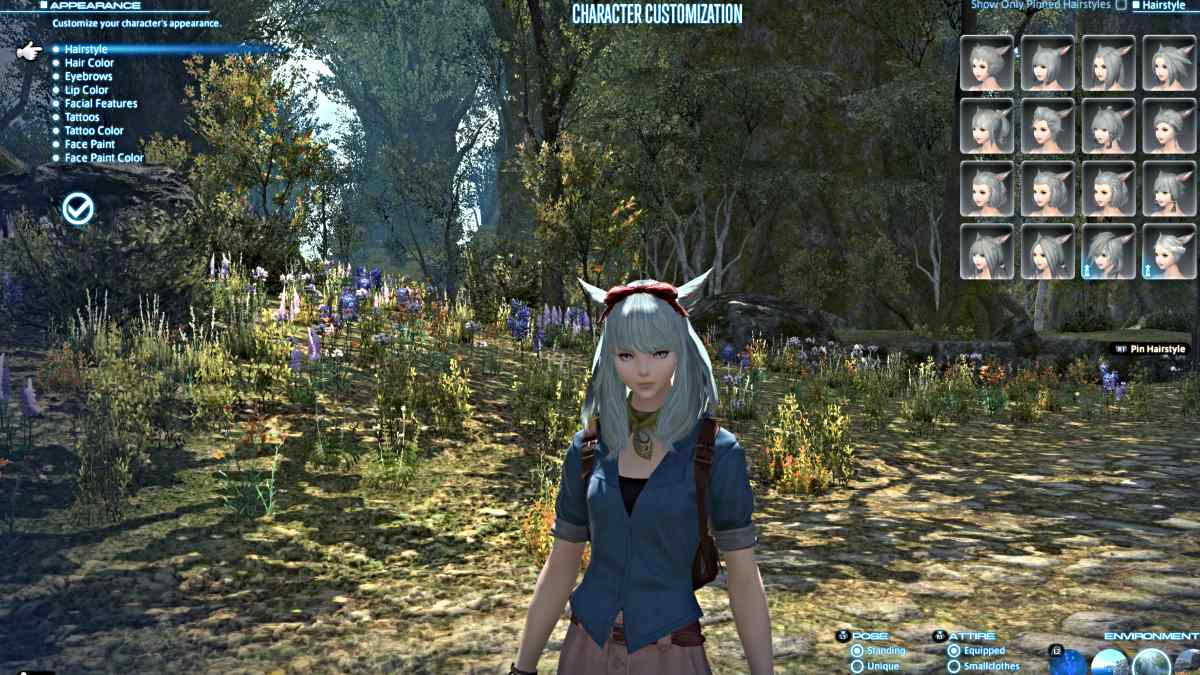 Menu de personalização de personagens em Final Fantasy XIV