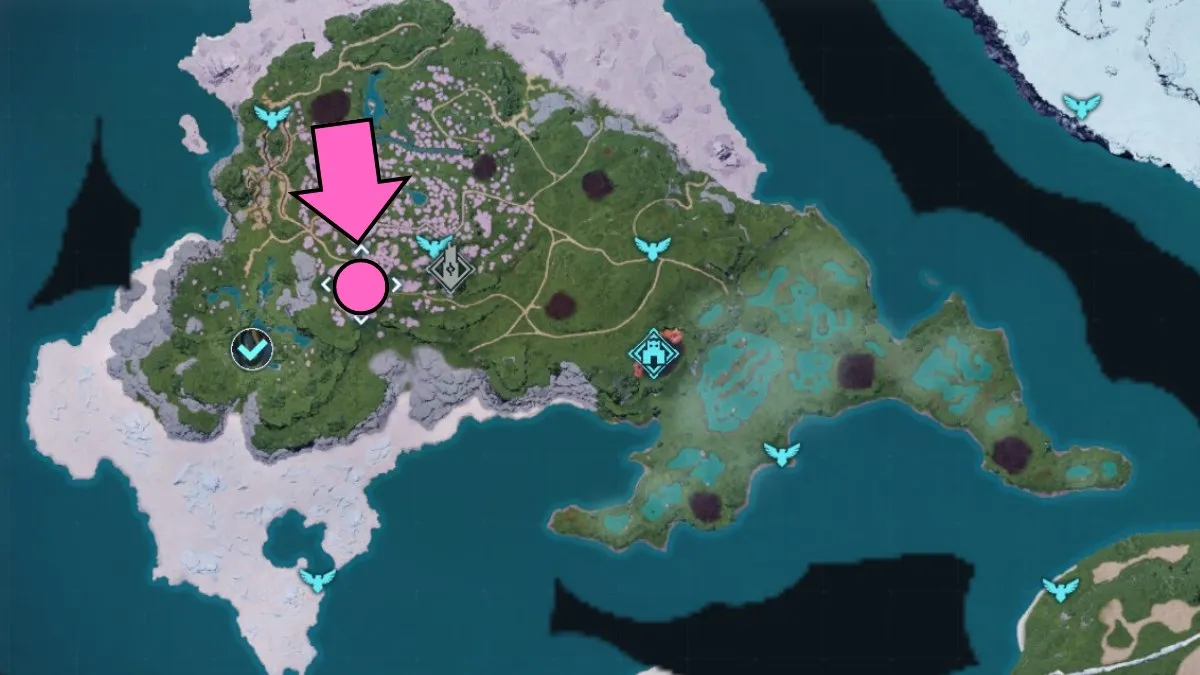 Mapa de localização do Chillet Ignis Pal na Ilha Sakurajima em Palworld