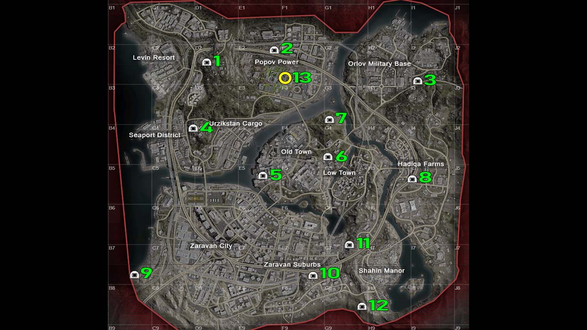 Mapa CoD Warzone com todos os locais de bunker