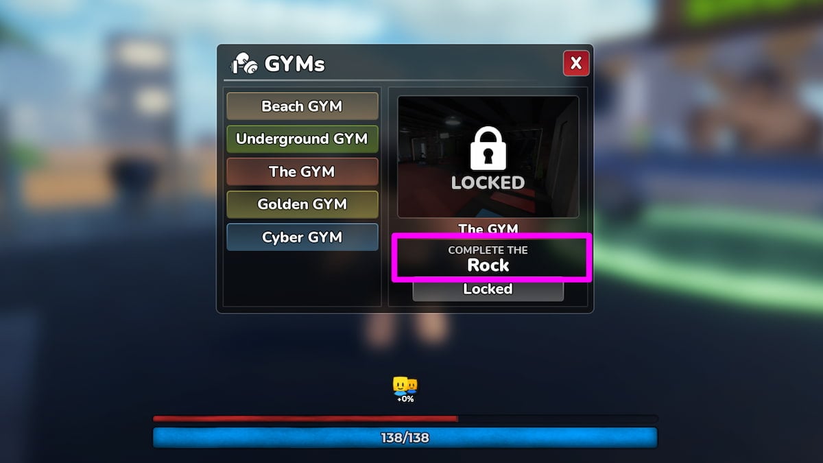 Menu de ginásio na Gym League