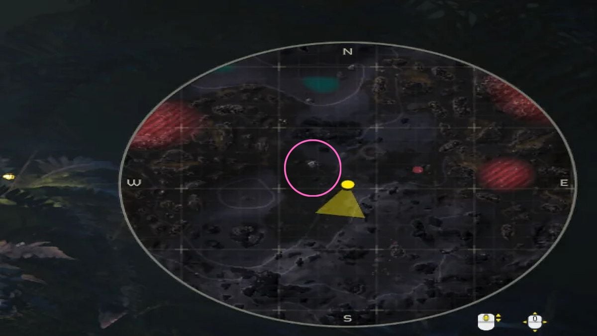 Uma rocha Super Sample marcada com um círculo rosa no minimapa em Helldivers 2