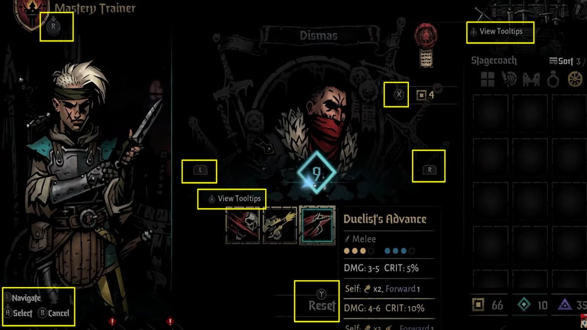 Controles do botão de mudança Darkest Dungeon 2