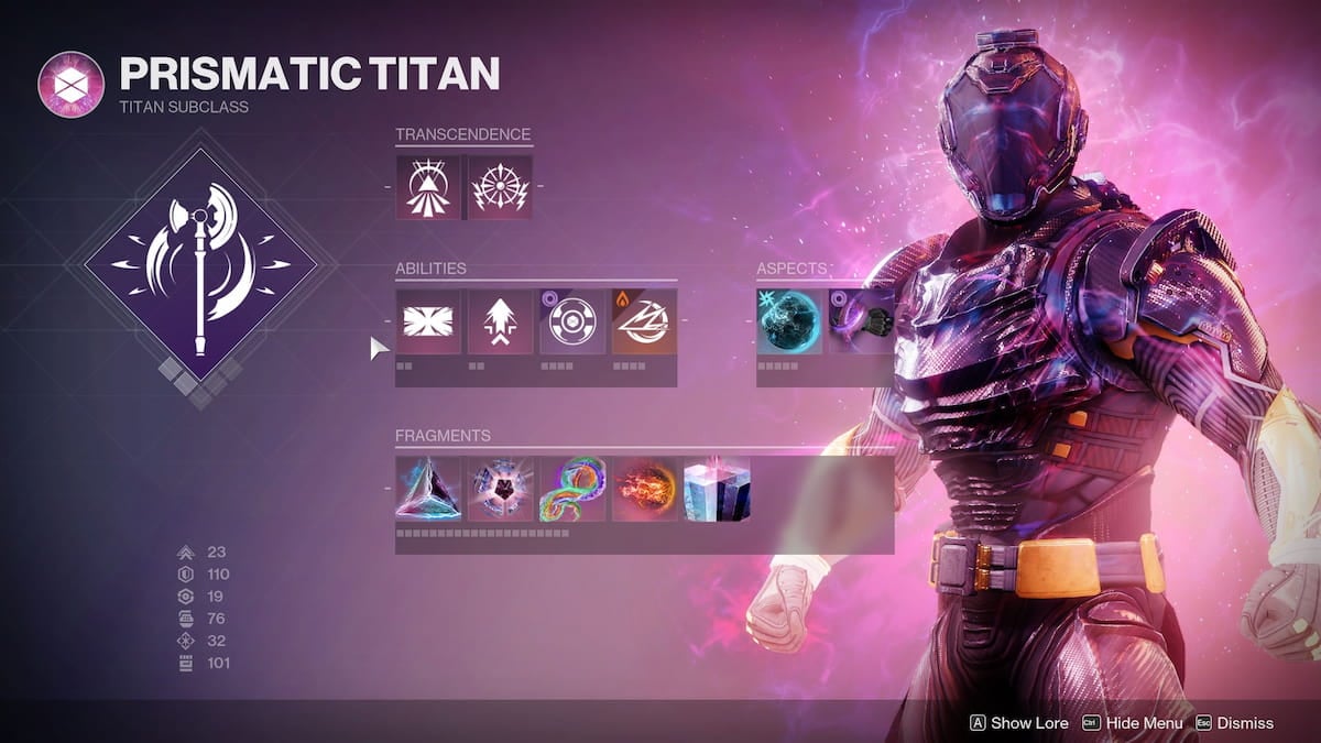 Destiny 2 Prismatic Titan construído na forma final