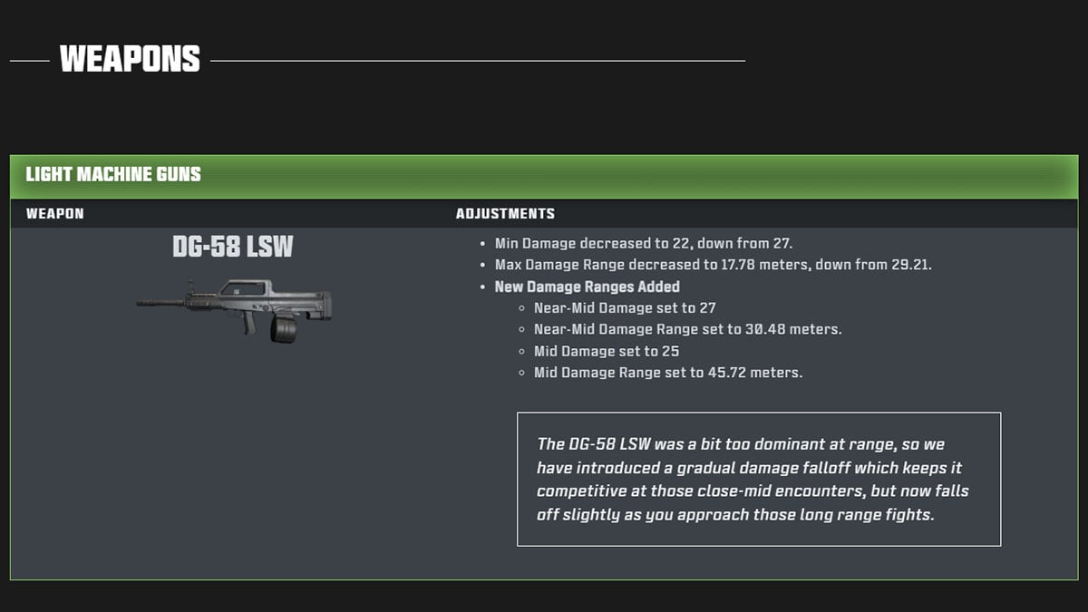 ajuste da arma dg-58 lsw lmg a partir das notas do patch