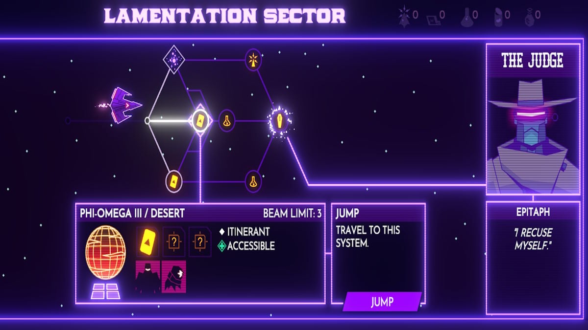 Menu de navegação espacial do setor de lamentação em Wild Bastards.