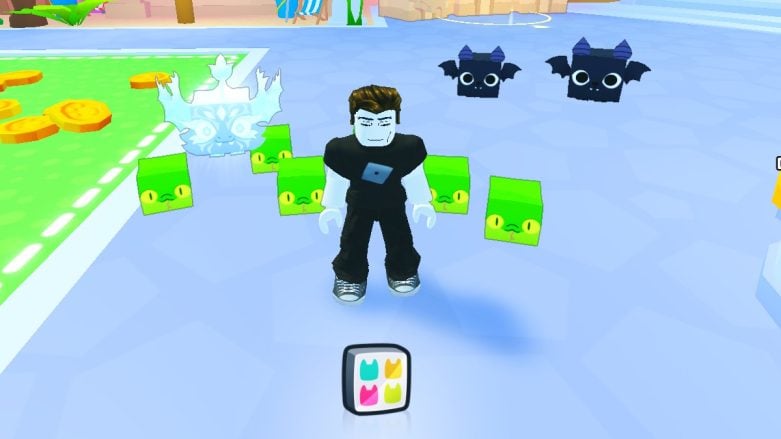 Roblox Pet Simulator 99 em pé com animais de estimação