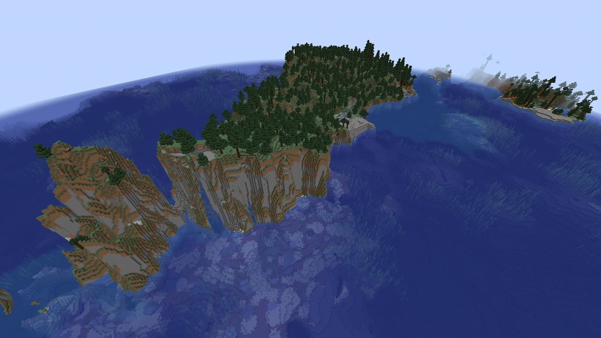 Uma ilha Taiga com penhascos íngremes no lado esquerdo