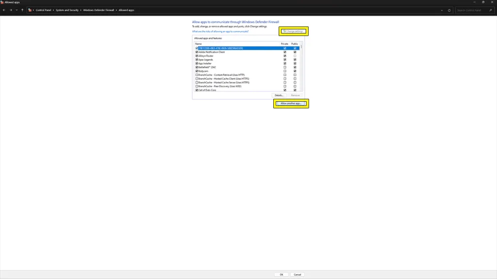 Permitir um aplicativo nas configurações do Firewall do Windows