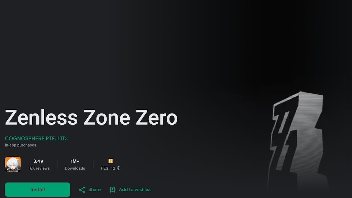 A página do Zenless Zone Zero na Google Play Store.
