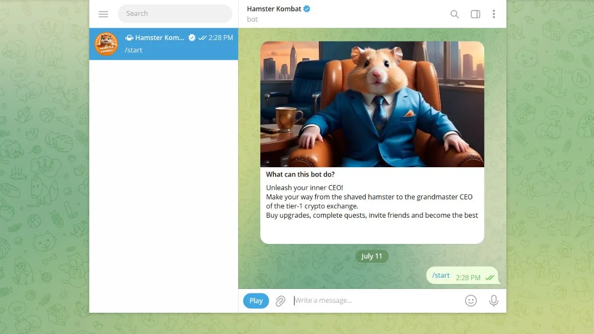 Bate-papo Hamster Kombat no aplicativo Telegram