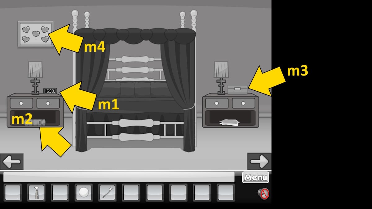 Explorando perto da cama em Escape the Black and White House