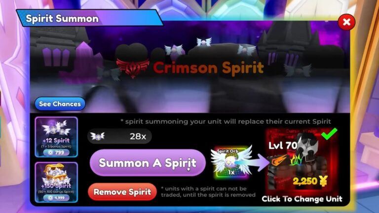 Anime Defenders Spirit Summons Crimson Spirit