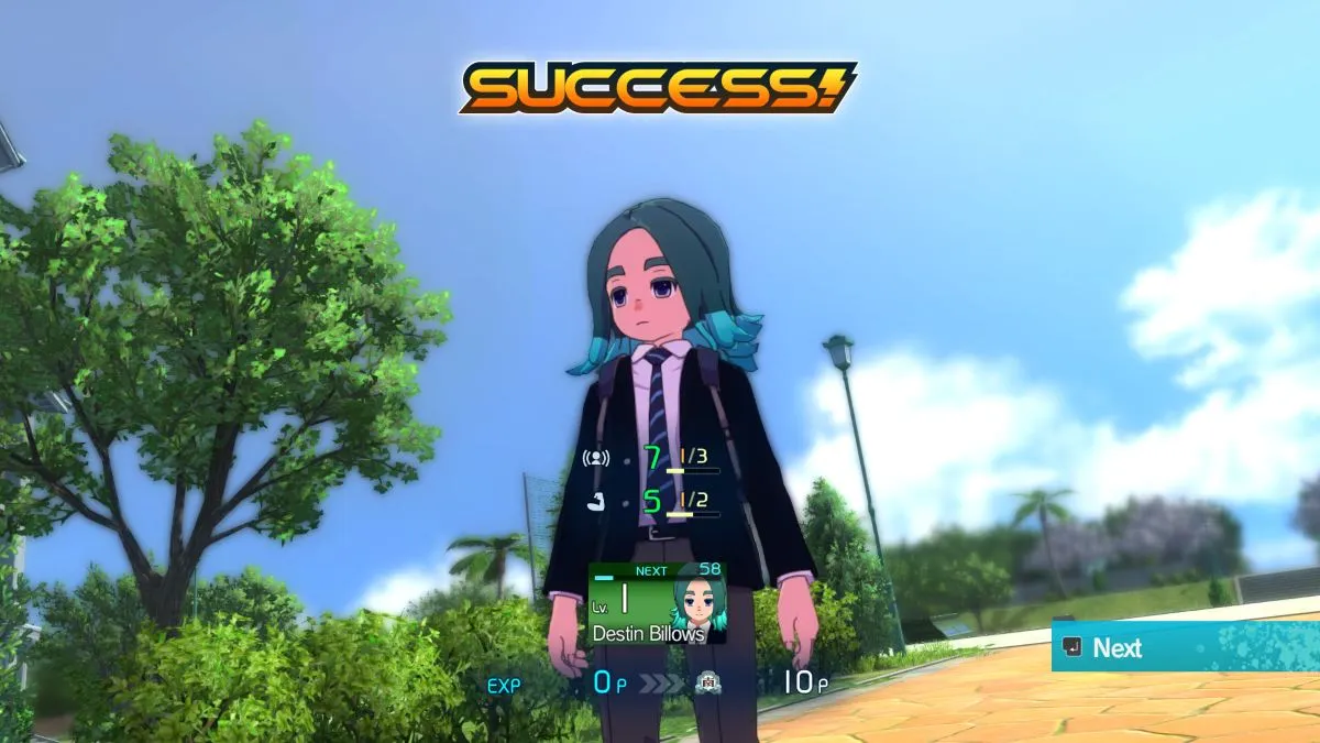 Tela de sucesso de Destin na Inazuma Eleven Victory Road