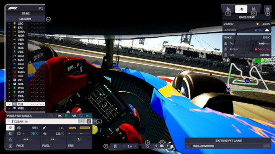 Análise do F1 Manager 24: Uma imagem do cockpit de um carro de F1 durante uma corrida.