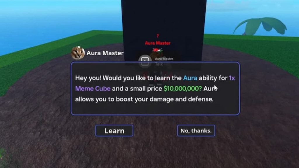 Roblox Meme Sea Aura Master Caixa de texto querendo 1 cubo de meme e 10 milhões em dinheiro