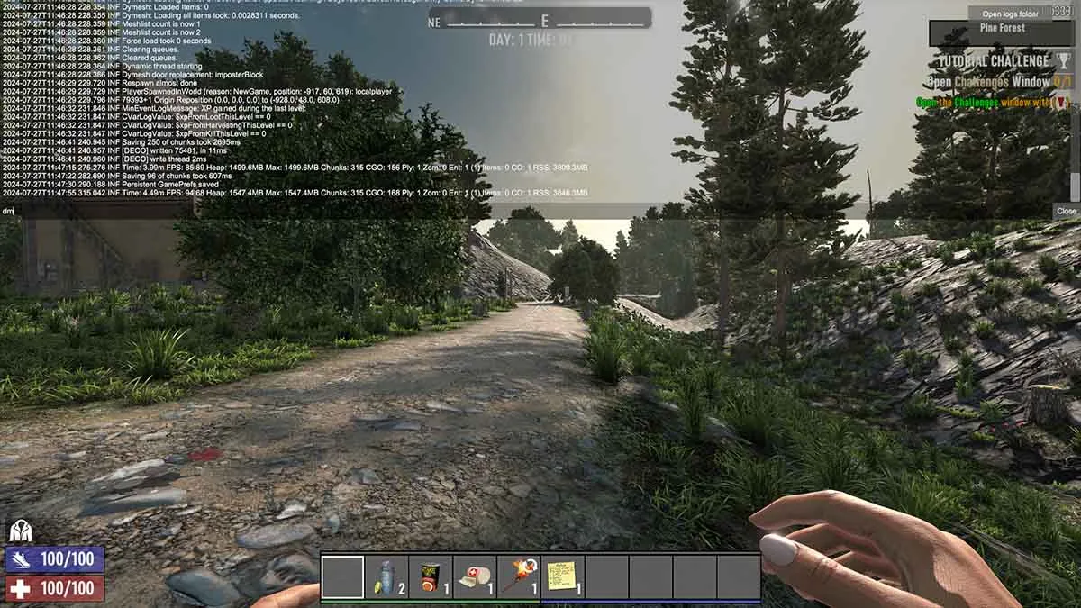 Menu do console 7 Days to Die