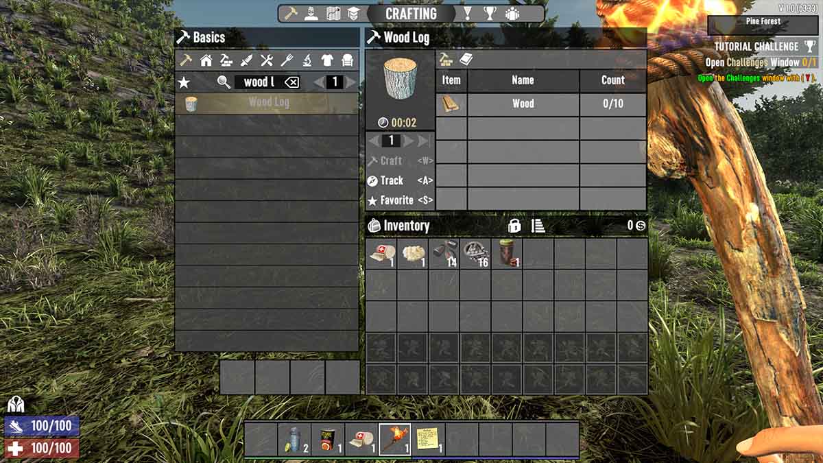 7 Days To Die menu de artesanato madeira tronco