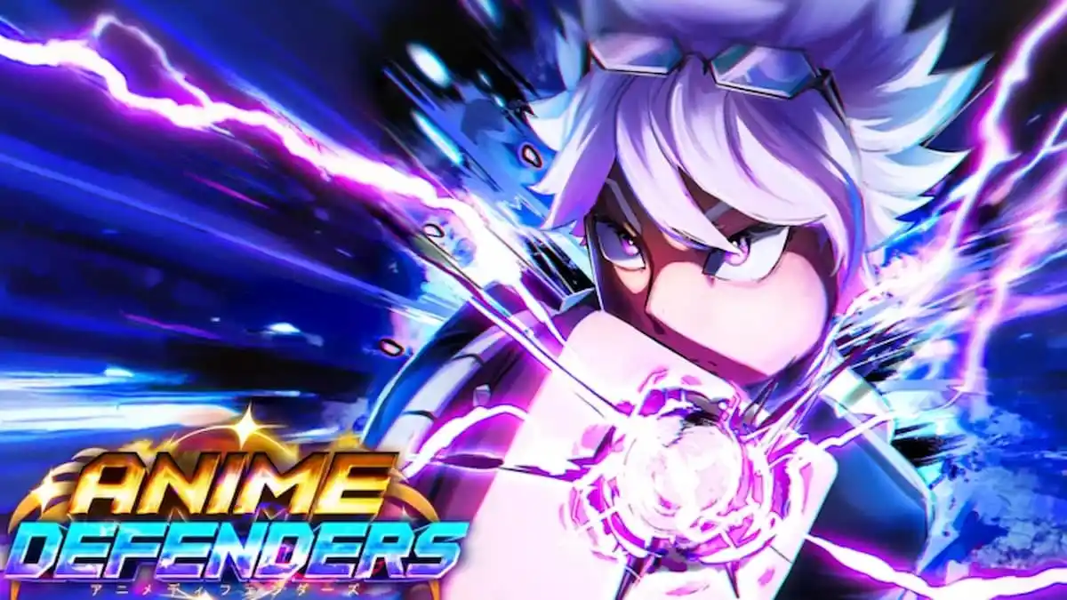 Logotipo e personagem do Anime Defenders no quadro