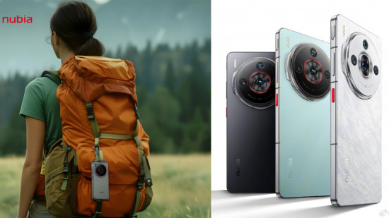 Imagem do Nubia Z60S Pro em uma mochila e em diferentes cores de uma postagem oficial da marca