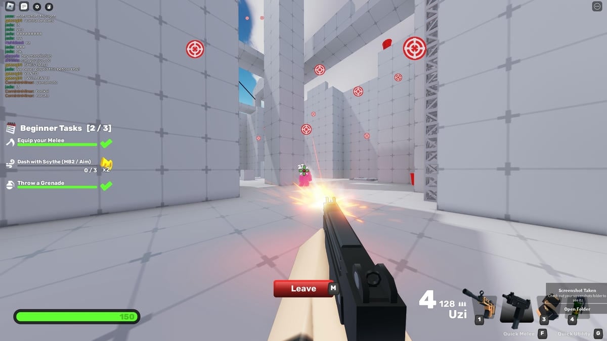 Usando o UZI com as melhores configurações de retículo no Roblox Rivals