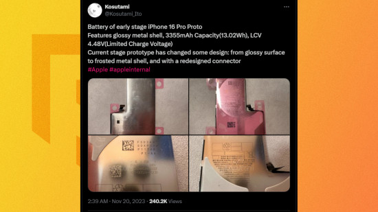 Densidade da bateria do iPhone 16 - um tweet mostrando o potencial da bateria do iPhone 16