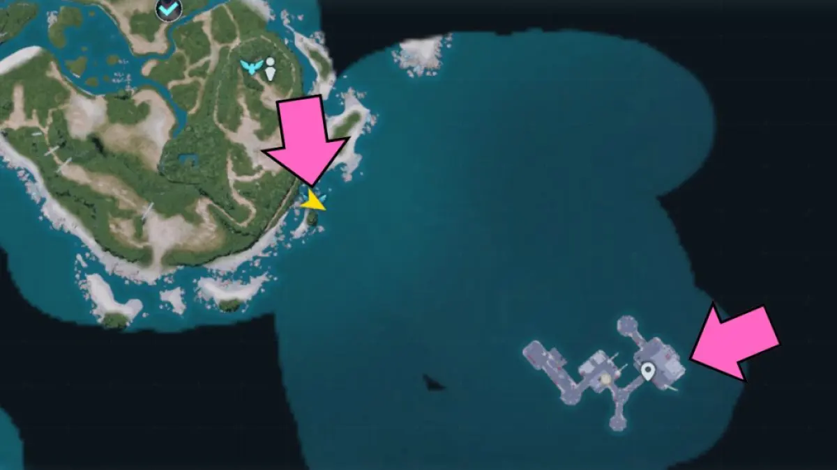 Stronghold Oil Rig no mapa em Palworld