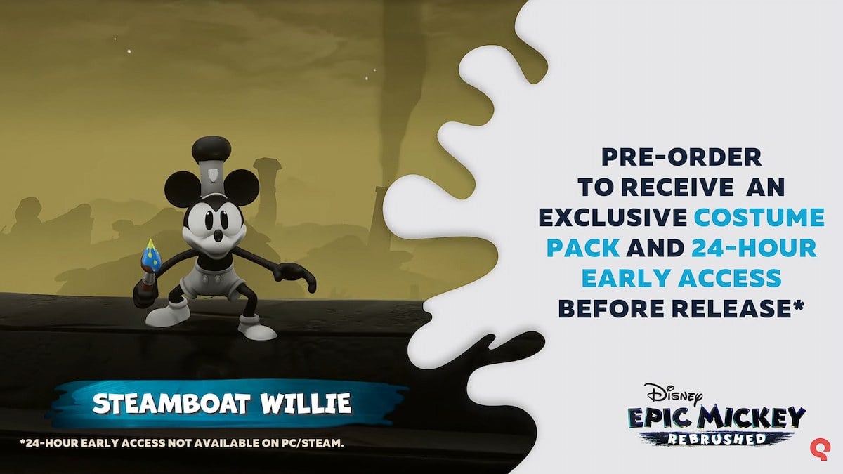 A fantasia de Steamboat Willie está disponível com pré-encomendas do Disney Epic Mickey: Rebrushed.