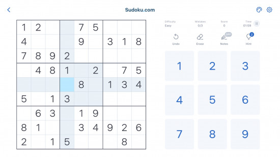 Jogos de treinamento cerebral - uma captura de tela de um jogo de Sudoku