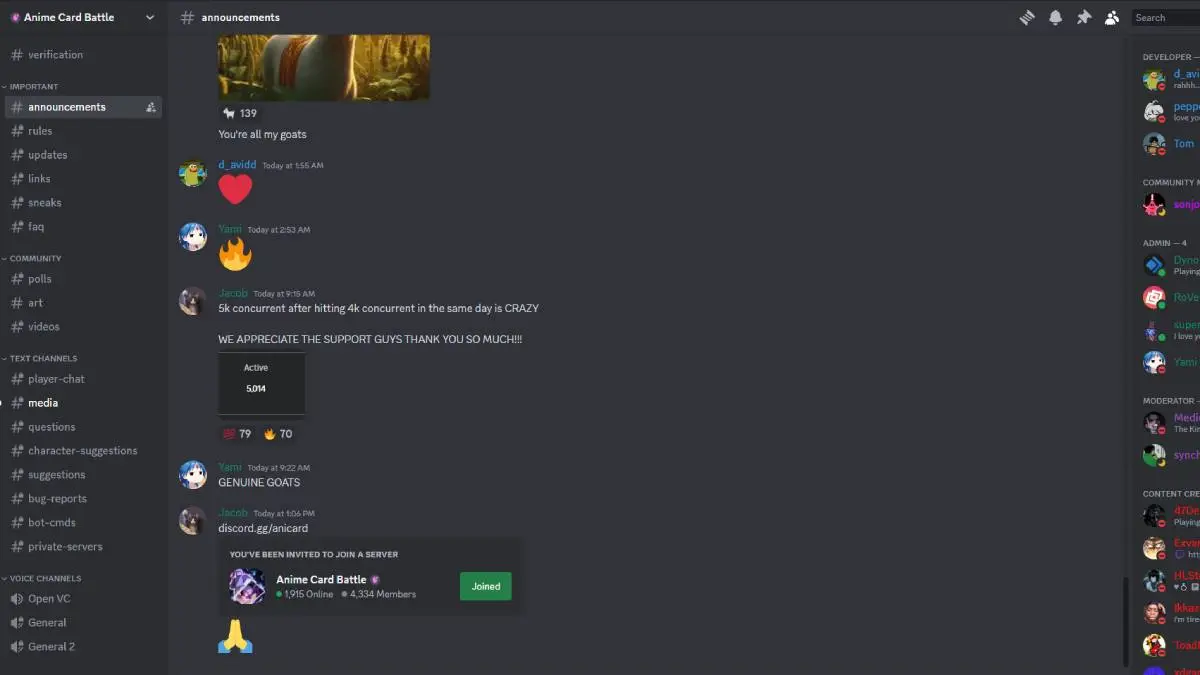 Servidor Discord de Batalha de Cartas de Anime