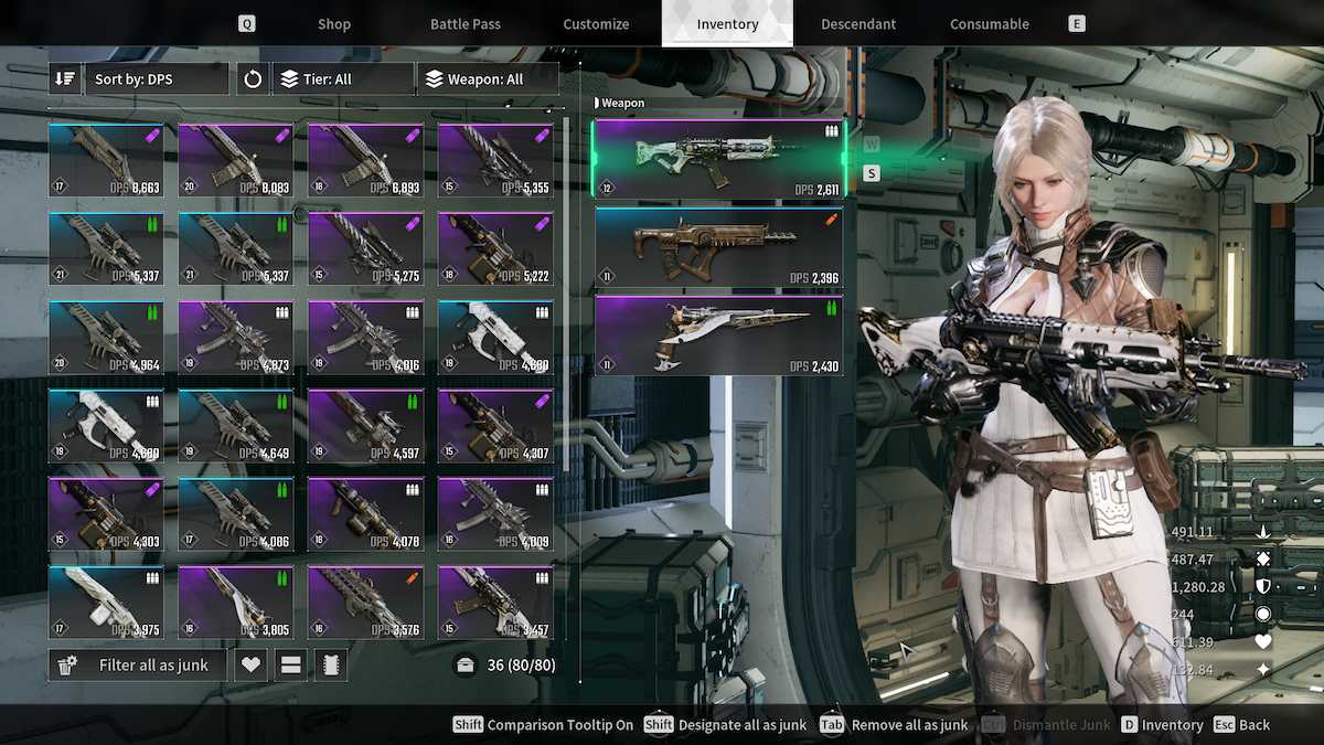 Inventário de armas em The First Descendant.