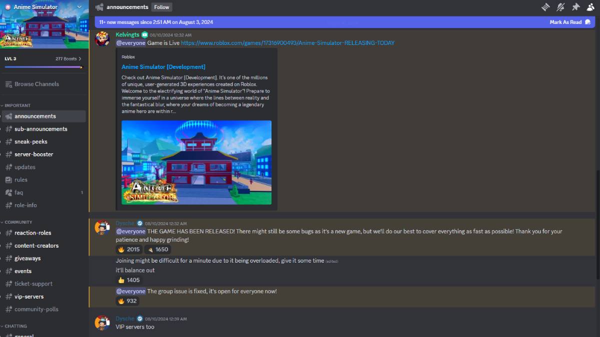 Link do servidor Discord do Anime Simulator