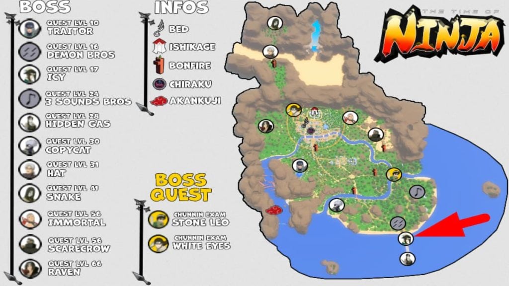 Mapa de localização do Roblox The Time Of Ninja Icy Boss