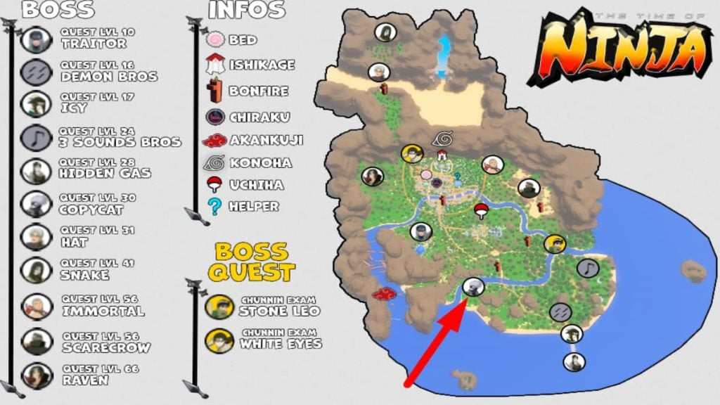 Mapa de localização do Roblox The Time Of Ninja Copycat Boss