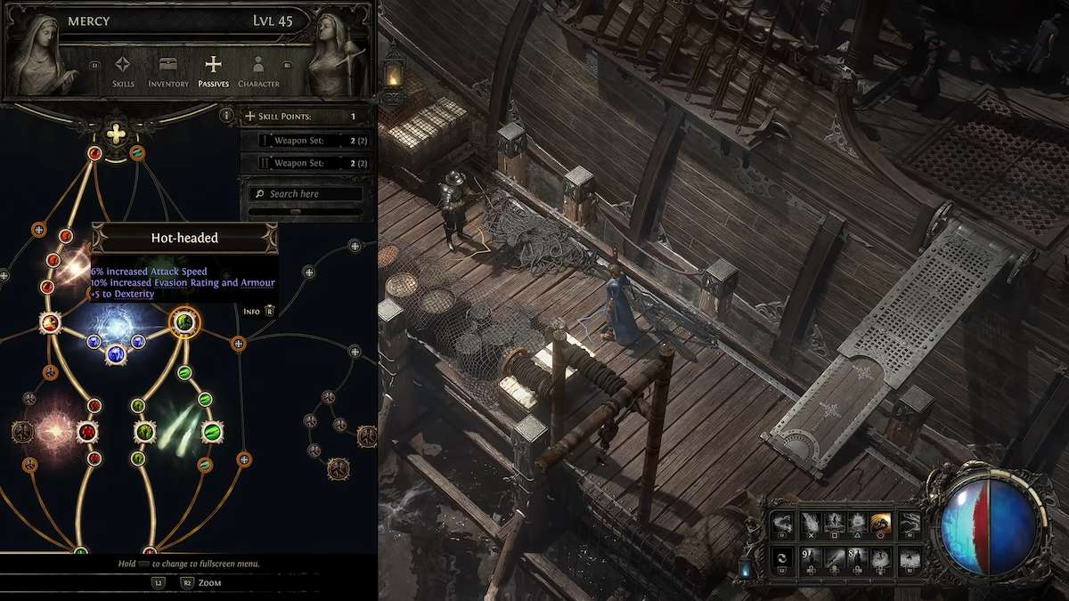 A árvore de habilidades passivas mostrando a característica cabeça quente em Path of Exile 2.